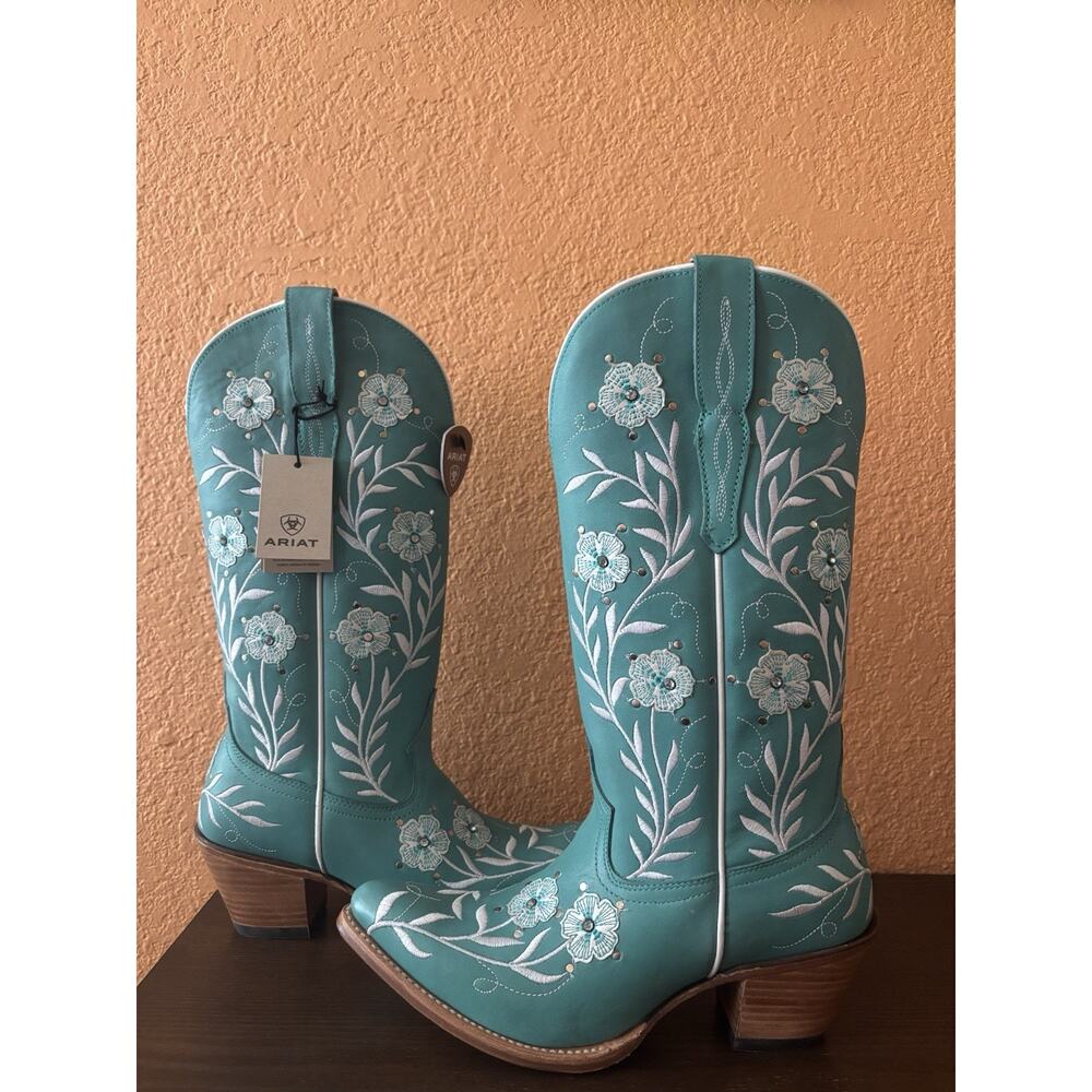 Ariat Women’s Romance Floral Embroidered Western Boots Turquoise Size 8.5B New